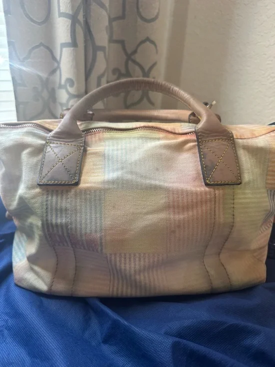 Y2K Dooney and Bourke PatchworkPastel Plaid Women's Handbag with Leather Handles - Picture 14 of 16